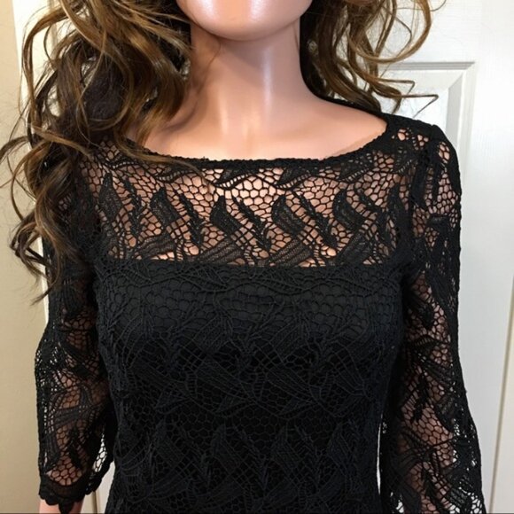 Tahari ASL Black Crochet Embroidered Floral Dress, Size 10 - Picture 2 of 7